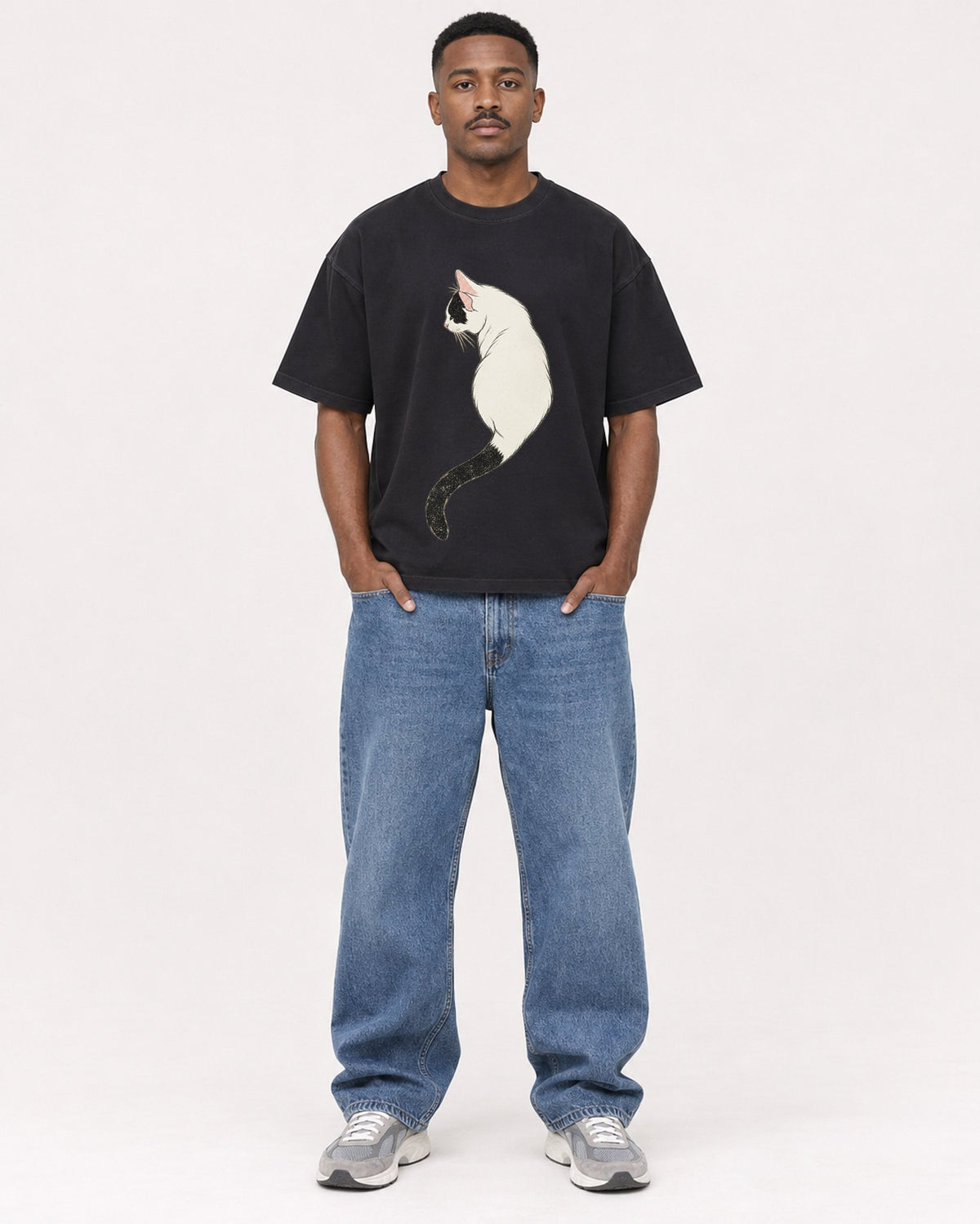 Mockup Boxy Heavyweight Tee Black male full-body 14