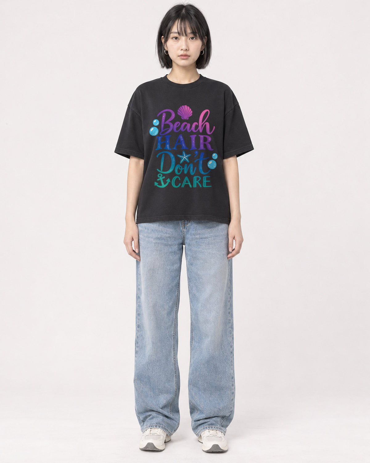 Mockup Boxy Heavyweight Tee Black female full-body 11