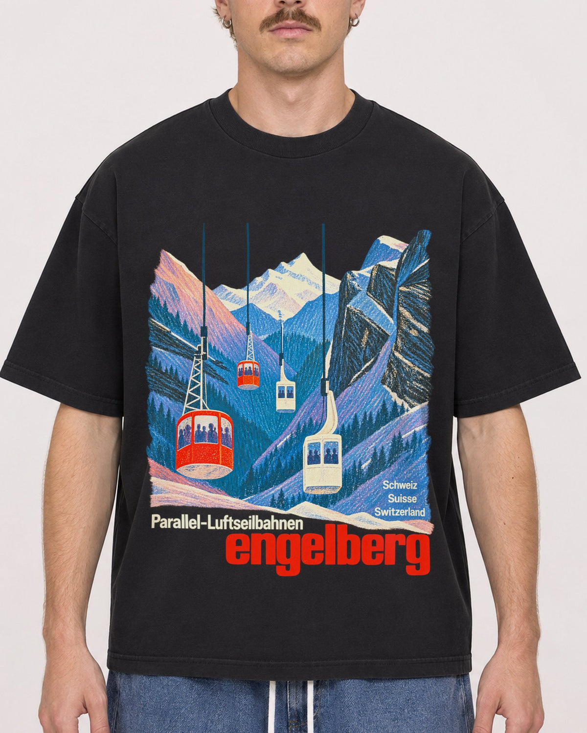 Mockup Boxy Heavyweight Tee Black male close-up 19