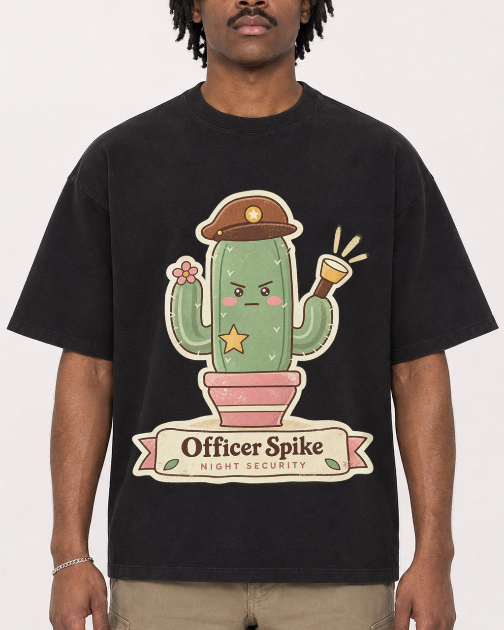 Mockup Boxy Heavyweight Tee Black male close-up 04