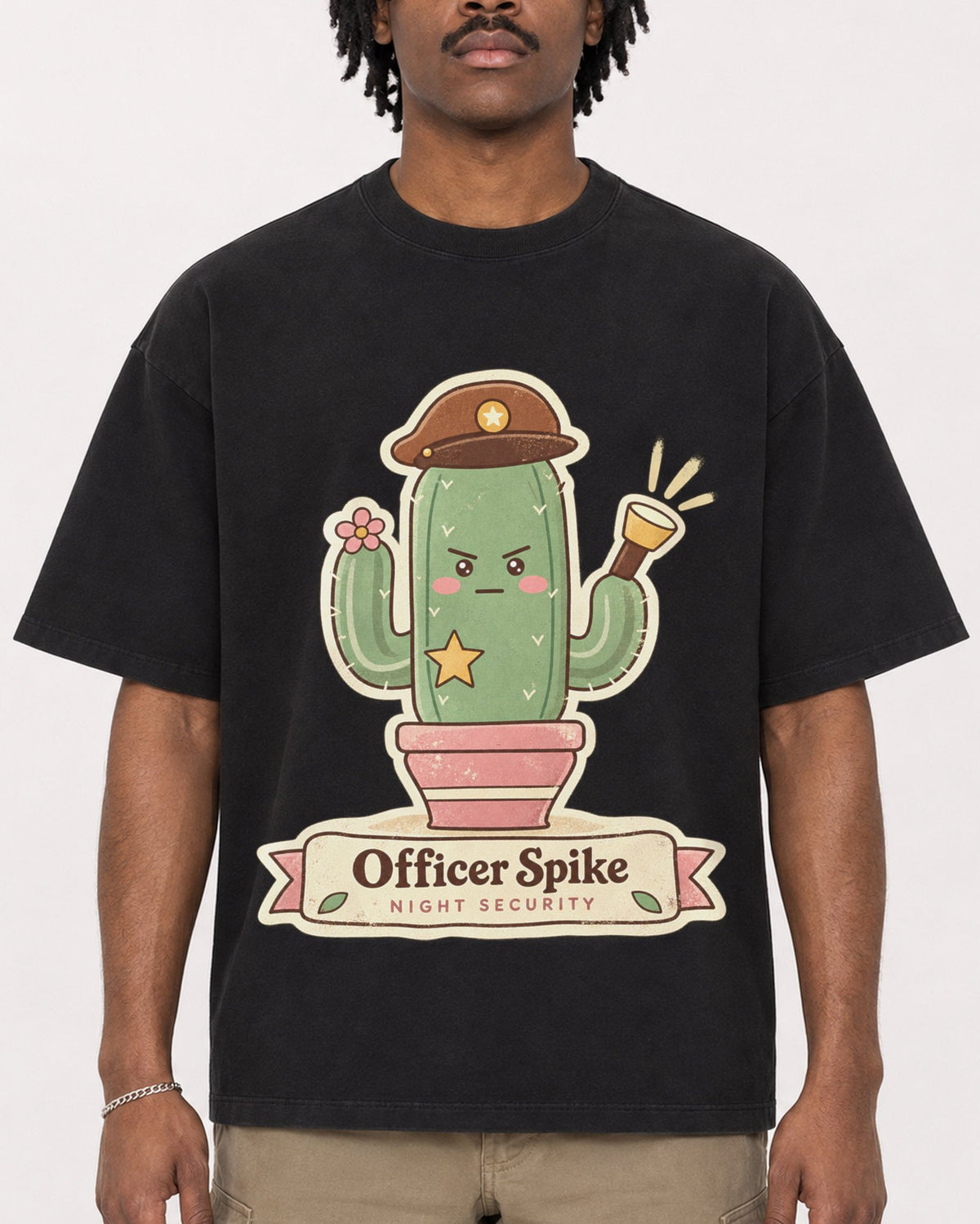 Mockup Boxy Heavyweight Tee Black male close-up 04