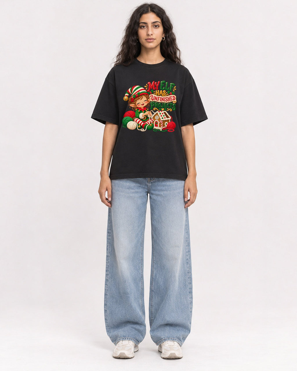 Mockup Boxy Heavyweight Tee Black female full-body 07