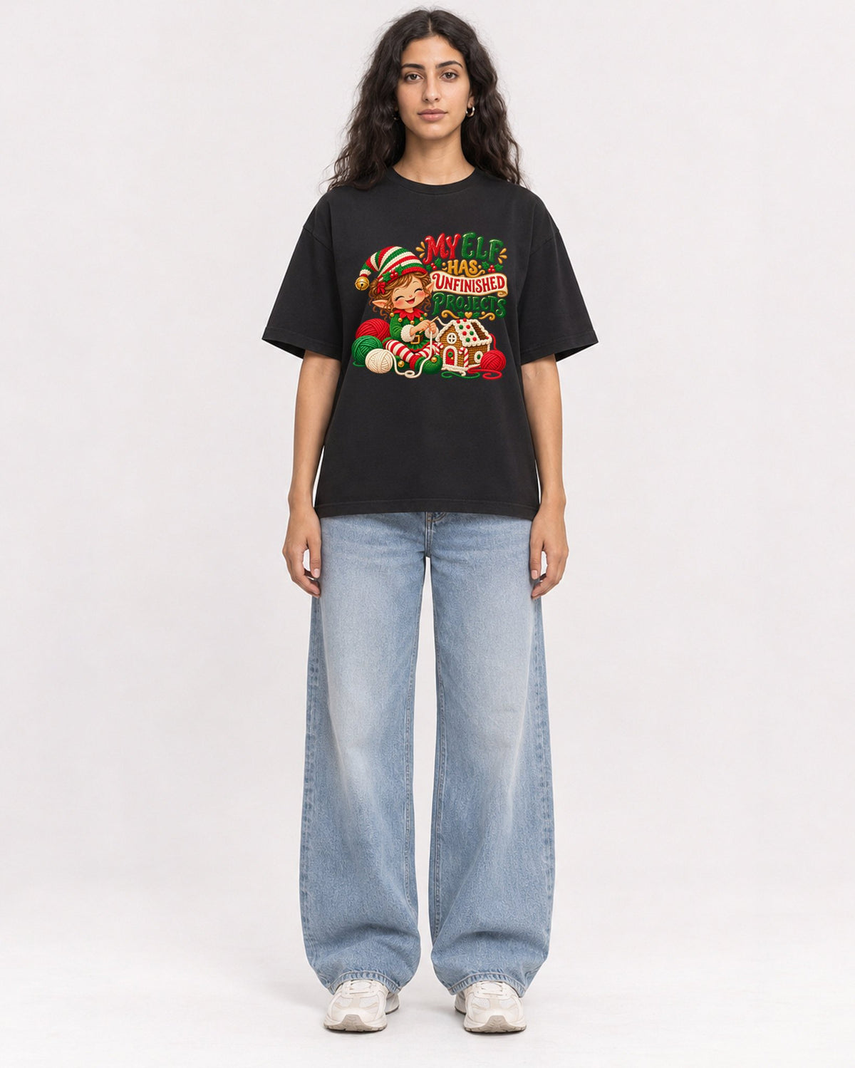 Mockup Boxy Heavyweight Tee Black female full-body 07