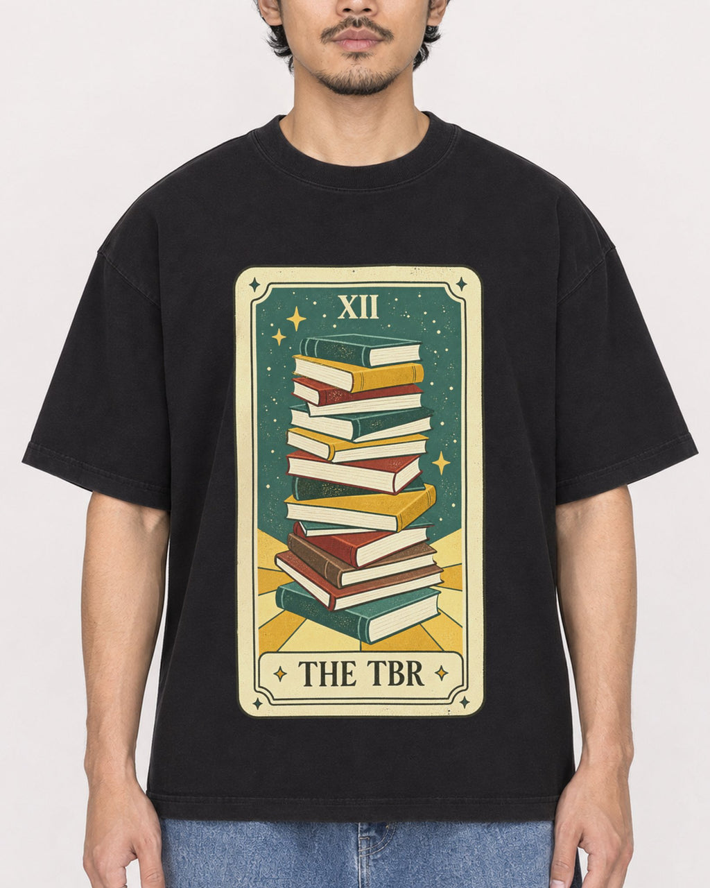 Mockup Boxy Heavyweight Tee Black male close-up 02