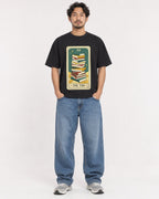 Mockup Boxy Heavyweight Tee Black male full-body 02