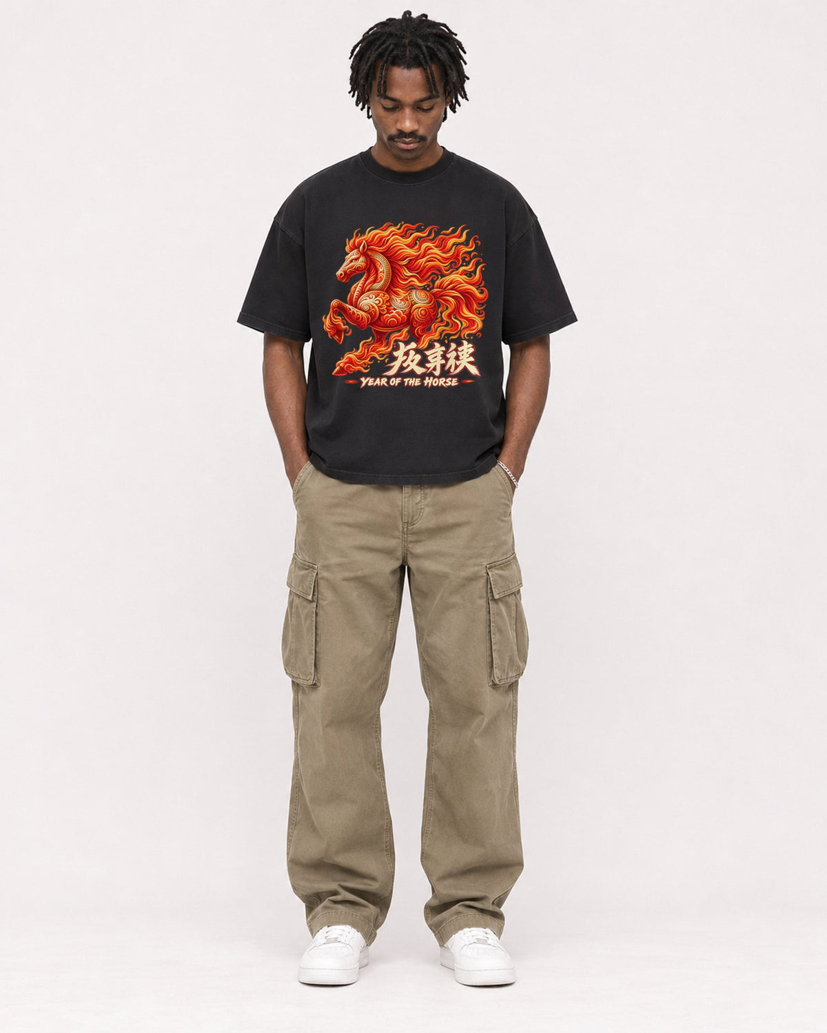 Mockup Boxy Heavyweight Tee Black male full-body 04