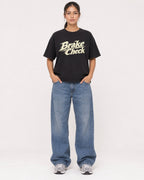 Mockup Boxy Heavyweight Tee Black female full-body 16