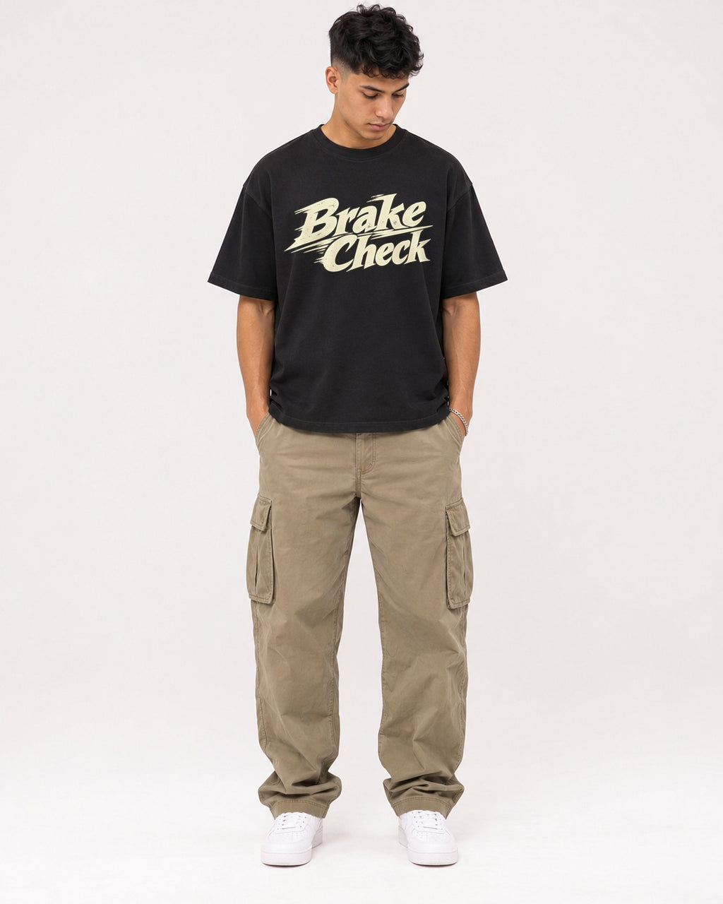 Mockup Boxy Heavyweight Tee Black male full-body 16