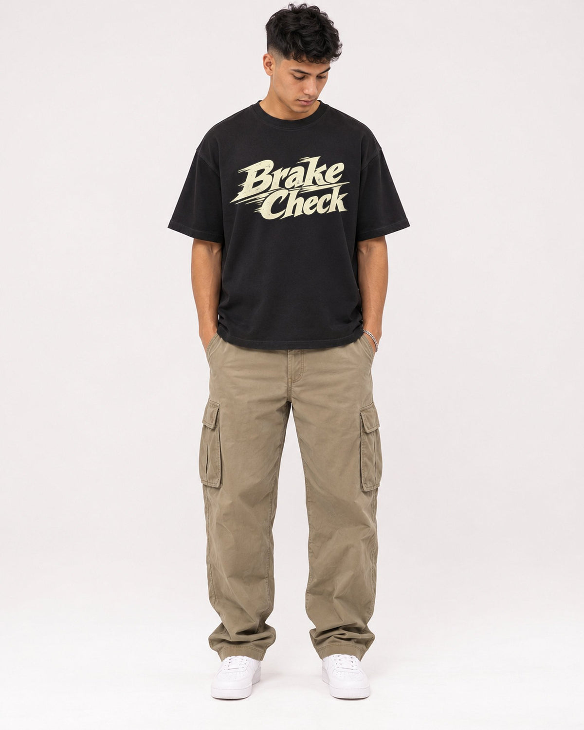 Mockup Boxy Heavyweight Tee Black male full-body 16