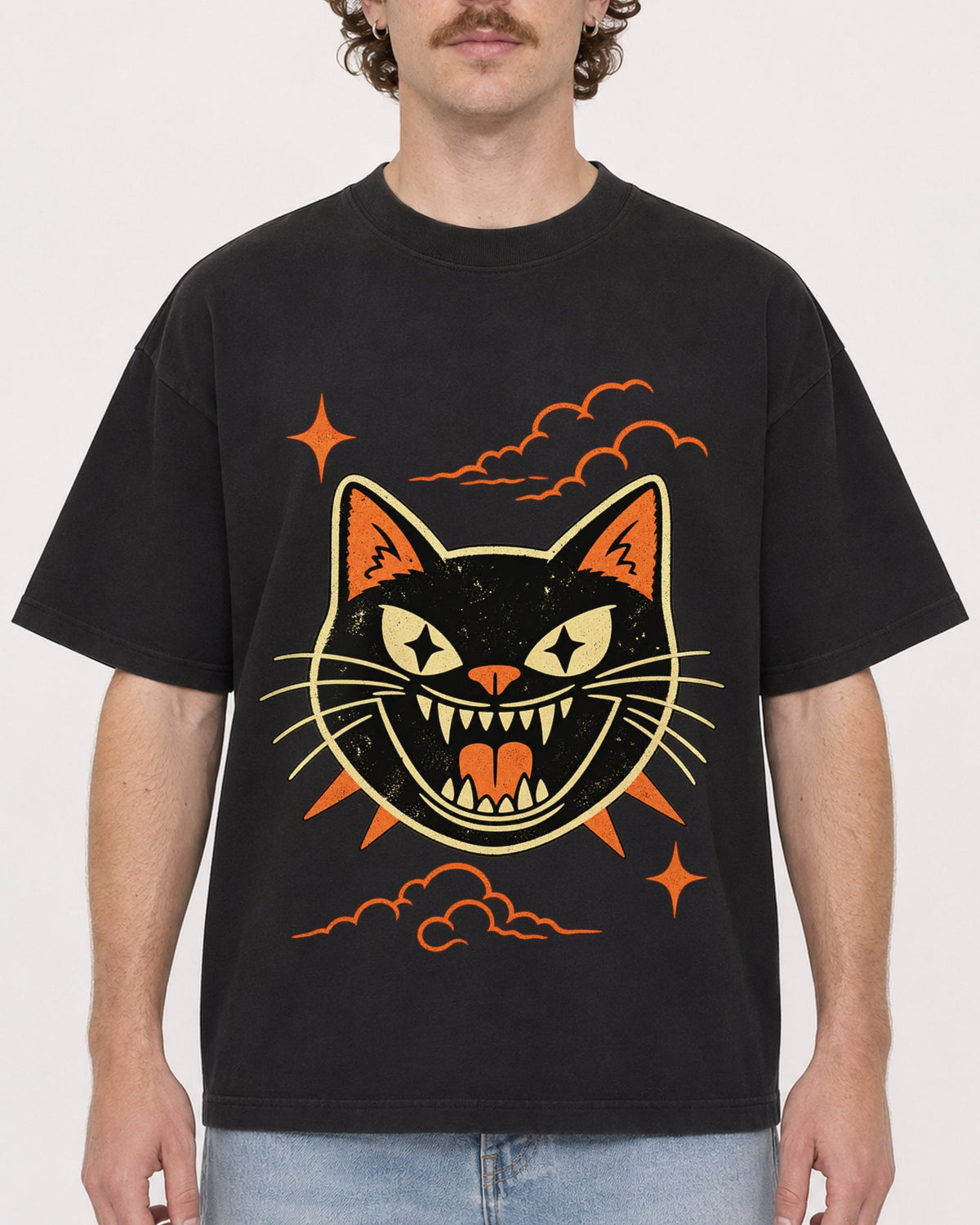 Mockup Boxy Heavyweight Tee Black male close-up 09