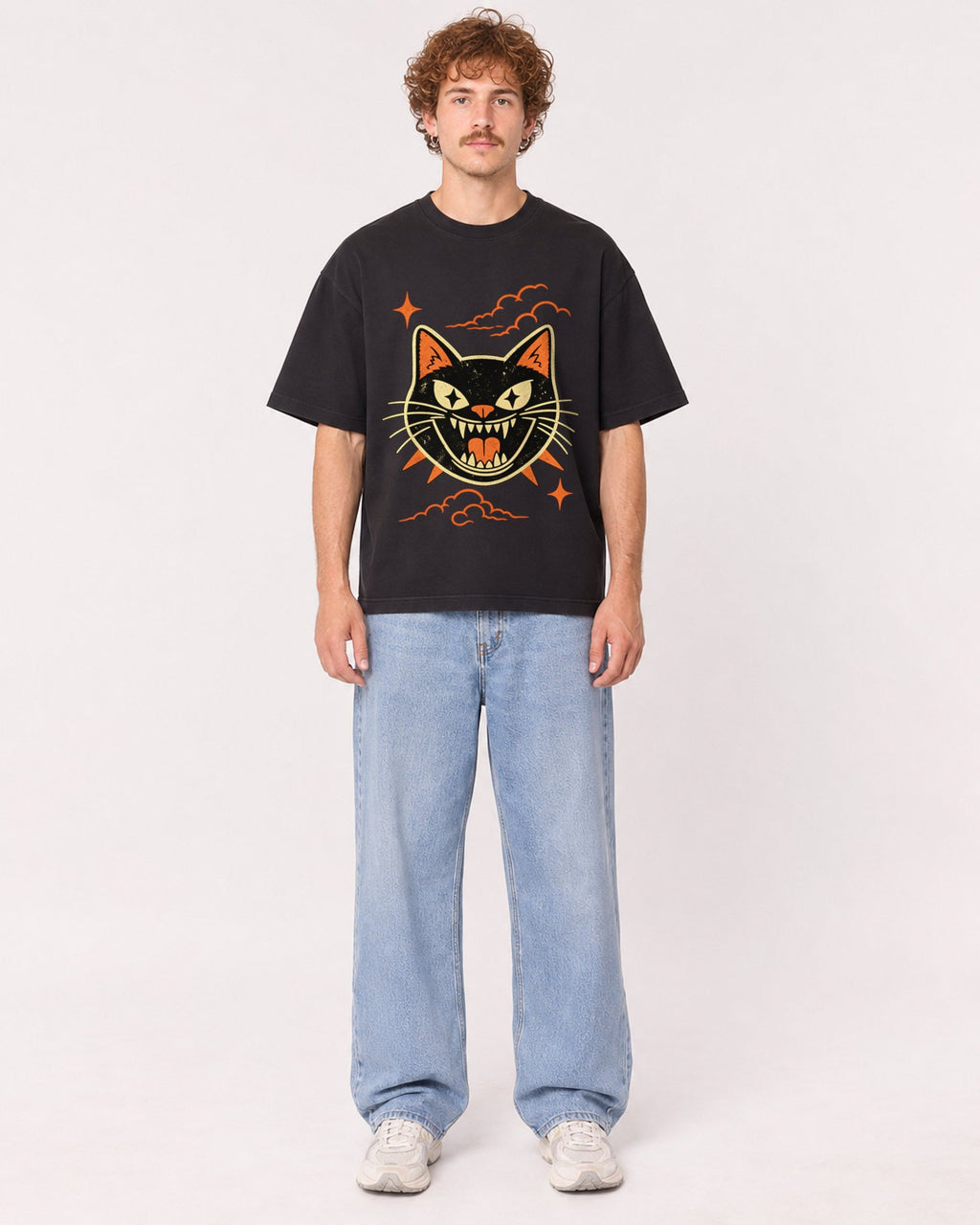 Mockup Boxy Heavyweight Tee Black male full-body 09