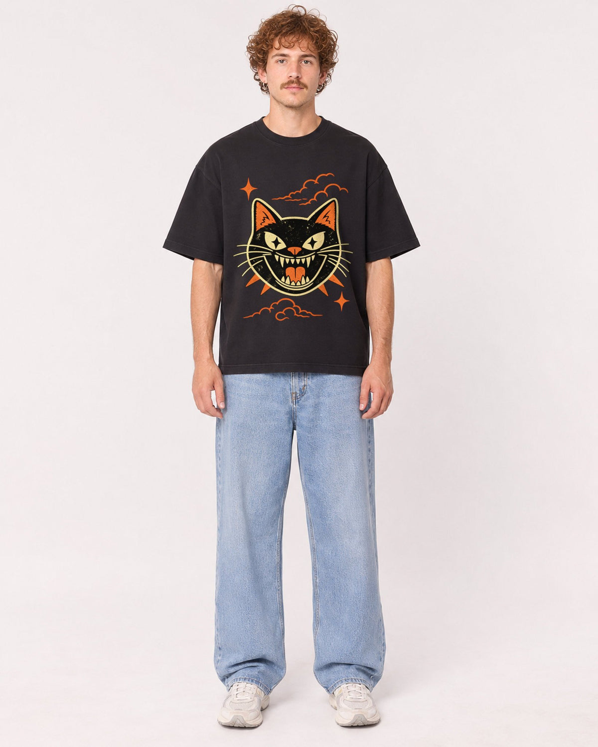 Mockup Boxy Heavyweight Tee Black male full-body 09