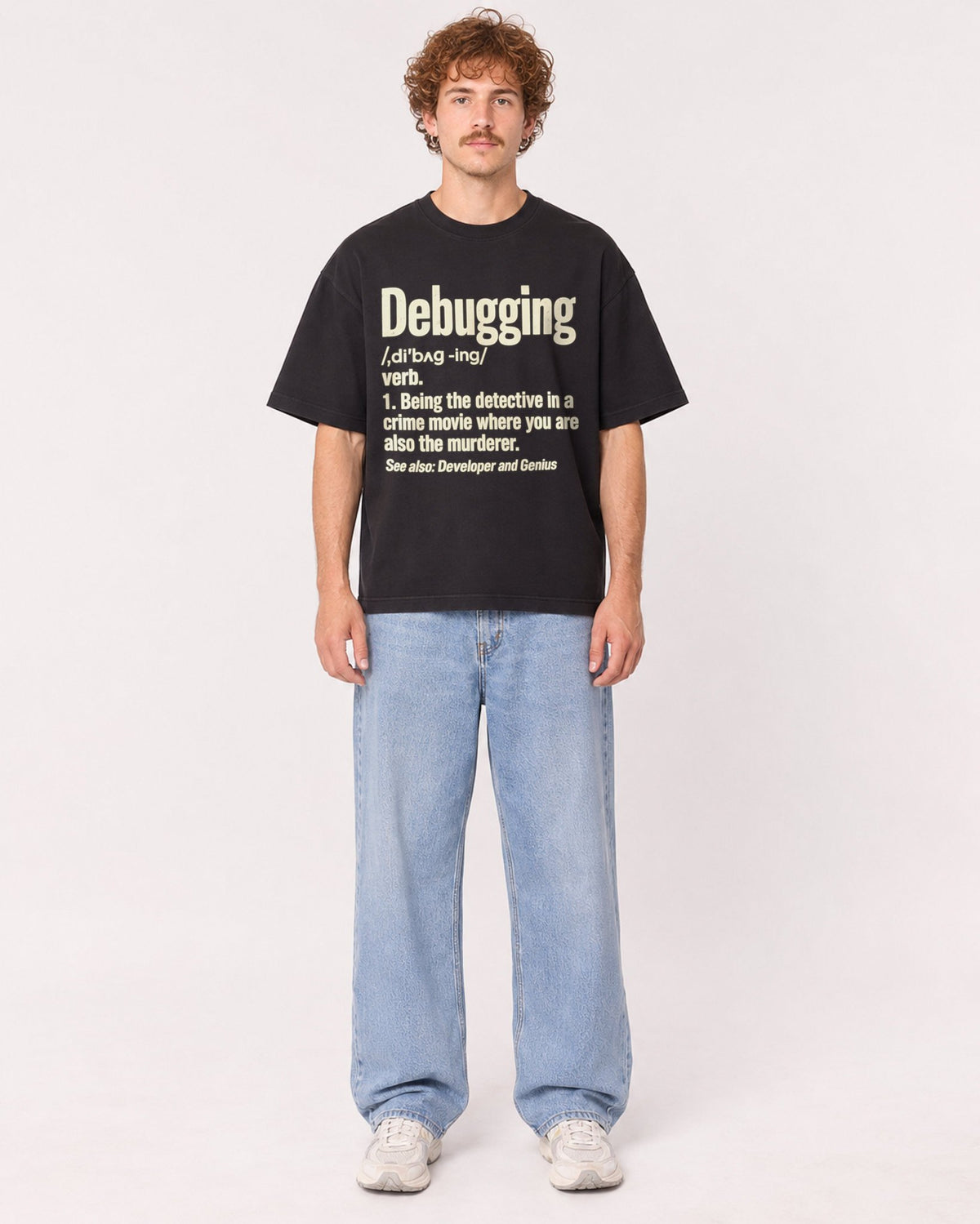 Mockup Boxy Heavyweight Tee Black male full-body 09