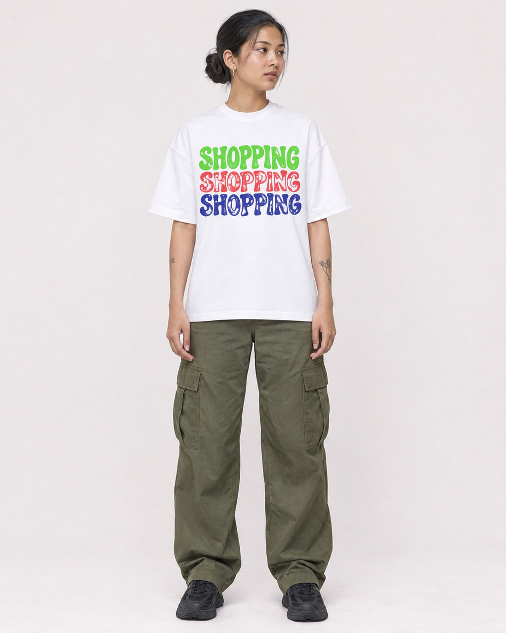 Mockup Boxy Heavyweight Tee White female full-body 12