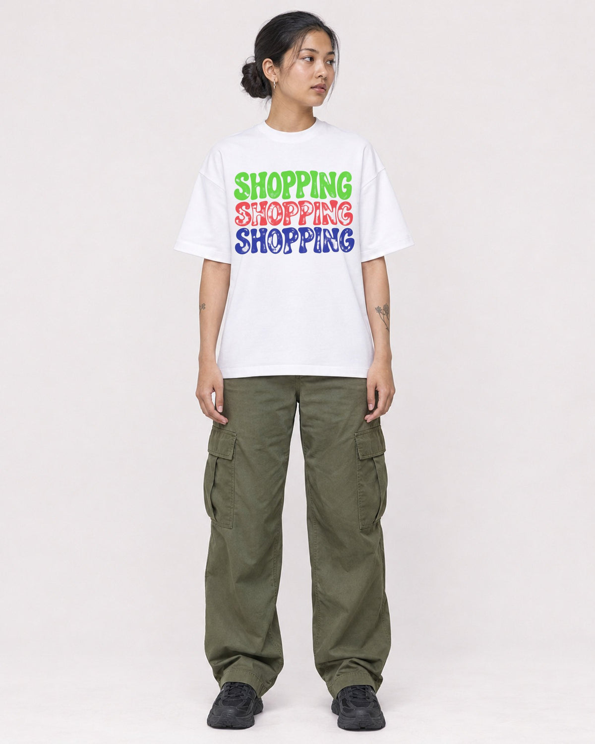 Mockup Boxy Heavyweight Tee White female full-body 12
