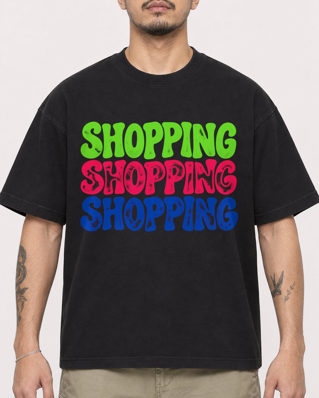 Mockup Boxy Heavyweight Tee Black male close-up 12