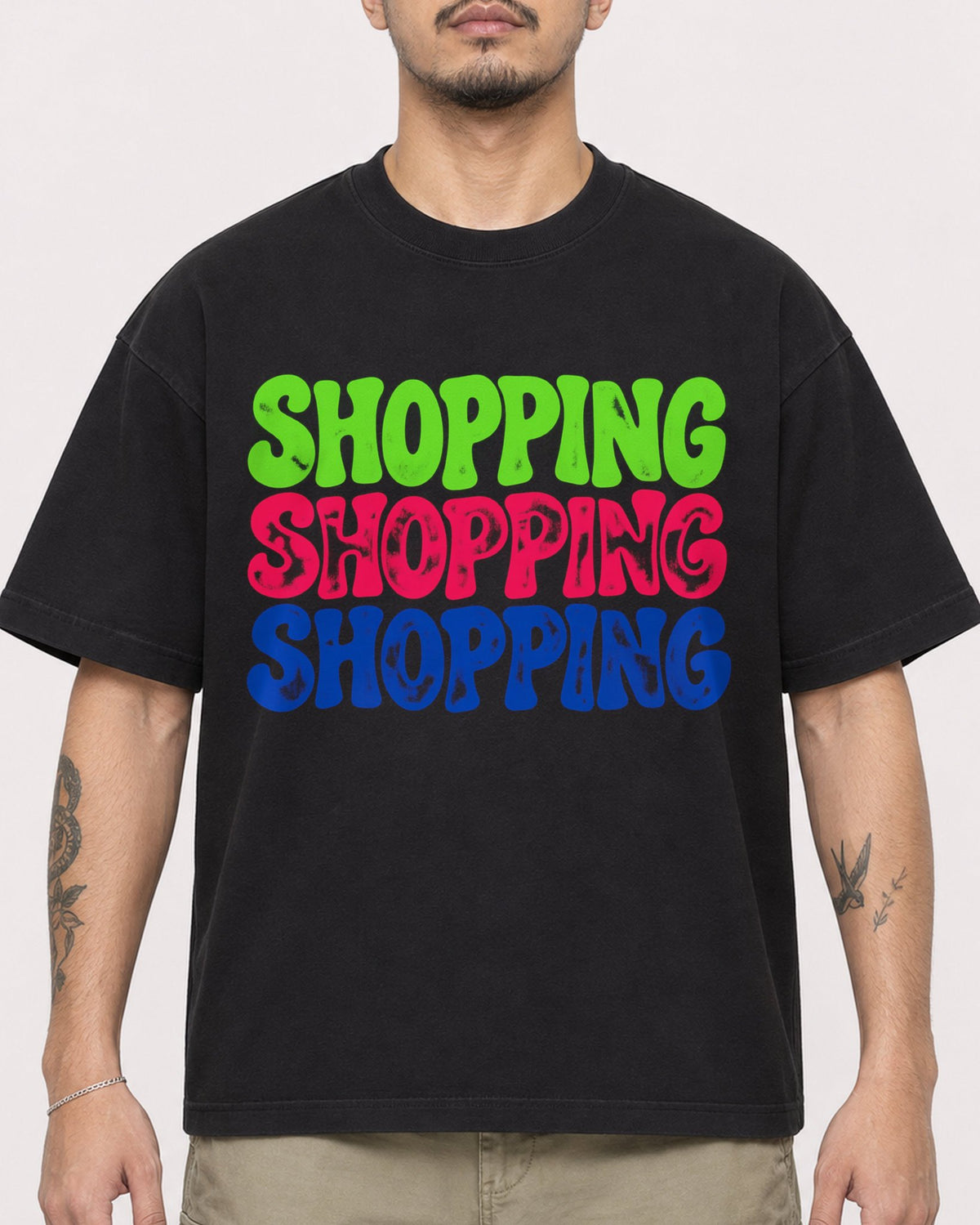 Mockup Boxy Heavyweight Tee Black male close-up 12