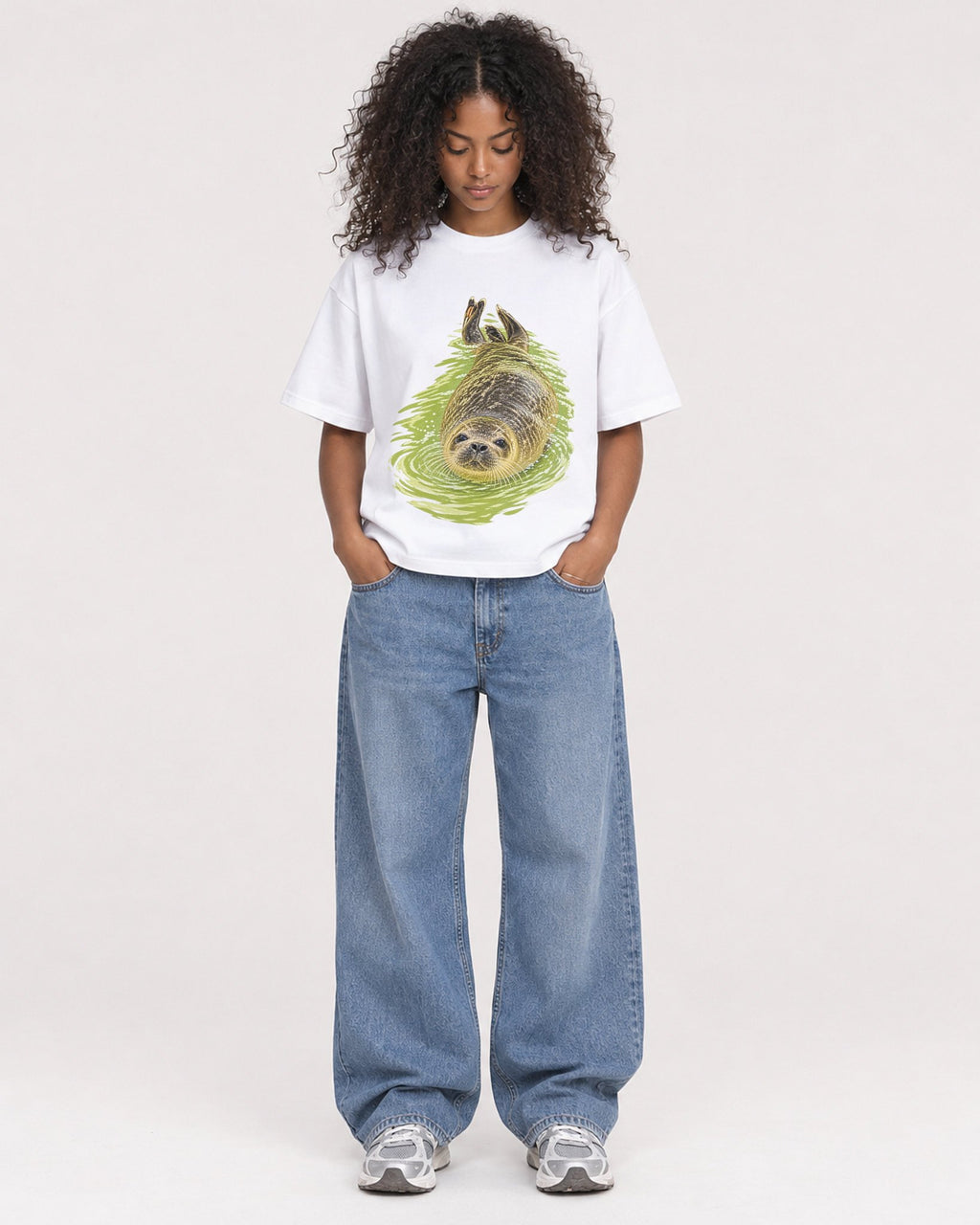 Mockup Boxy Heavyweight Tee White female full-body 05