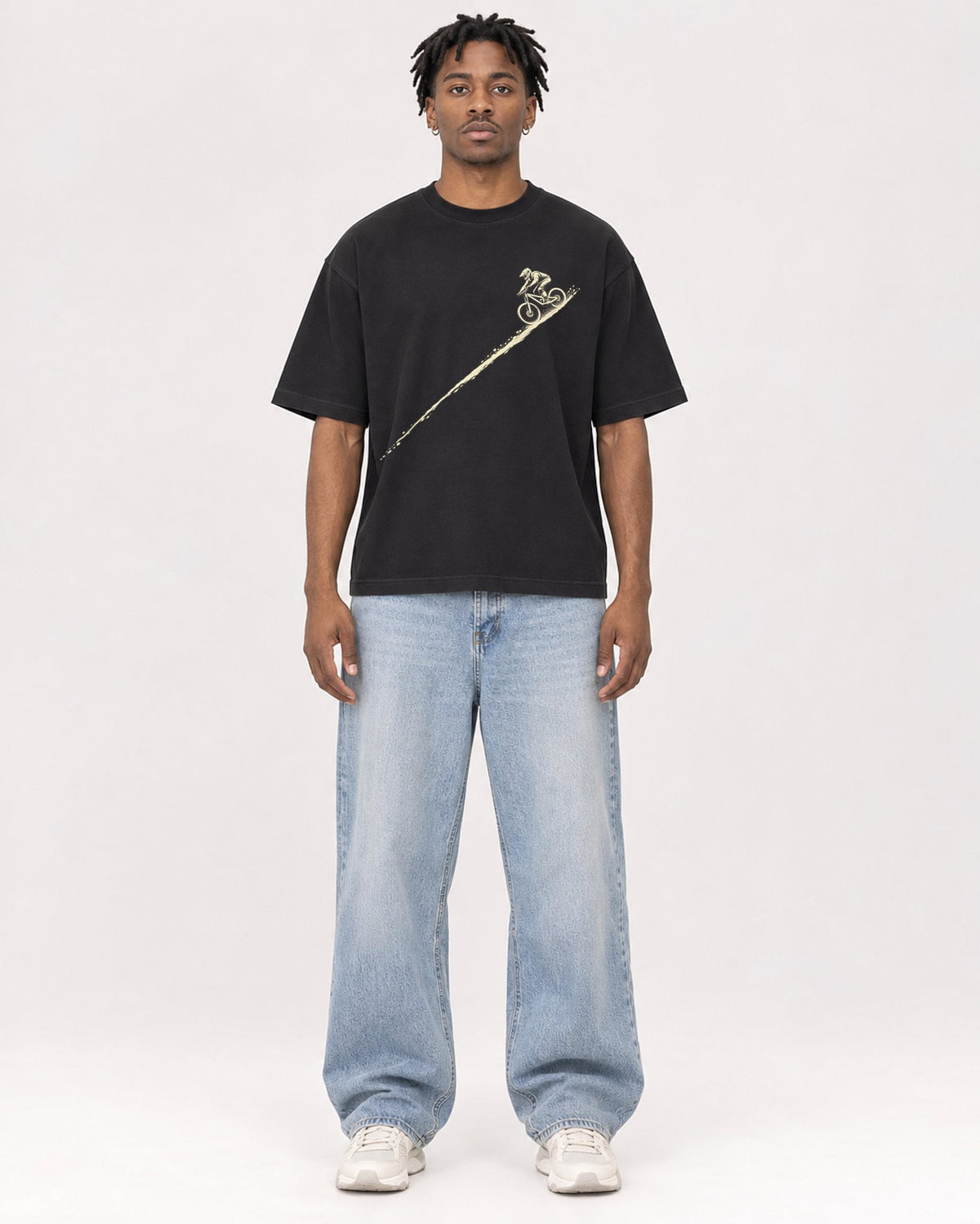 Mockup Boxy Heavyweight Tee Black male full-body 05