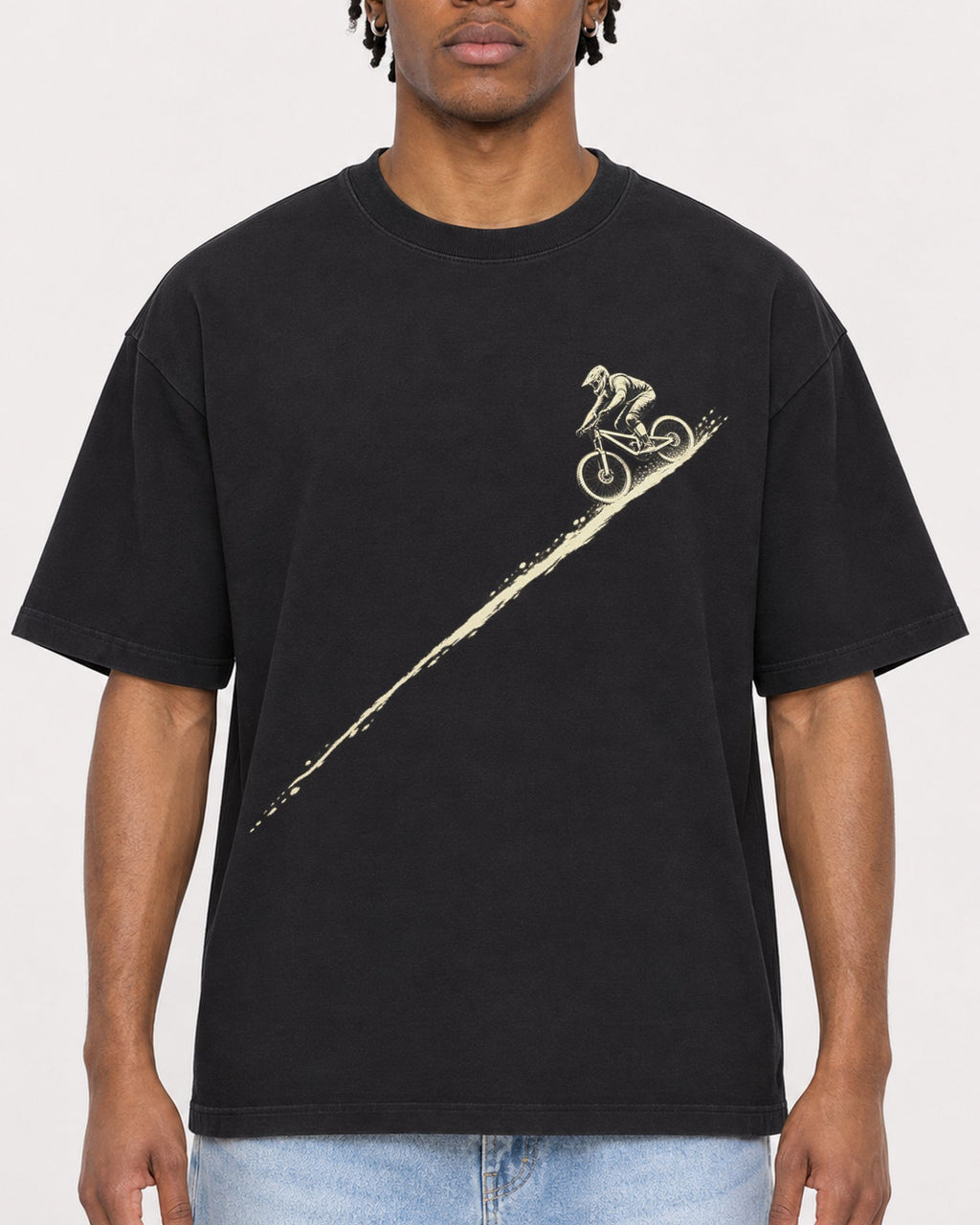 Mockup Boxy Heavyweight Tee Black male close-up 05