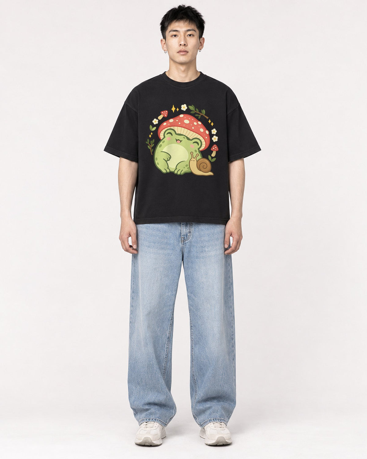 Mockup Boxy Heavyweight Tee Black male full-body 21