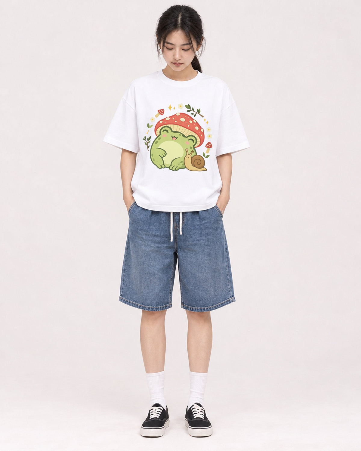 Mockup Boxy Heavyweight Tee White female full-body 21