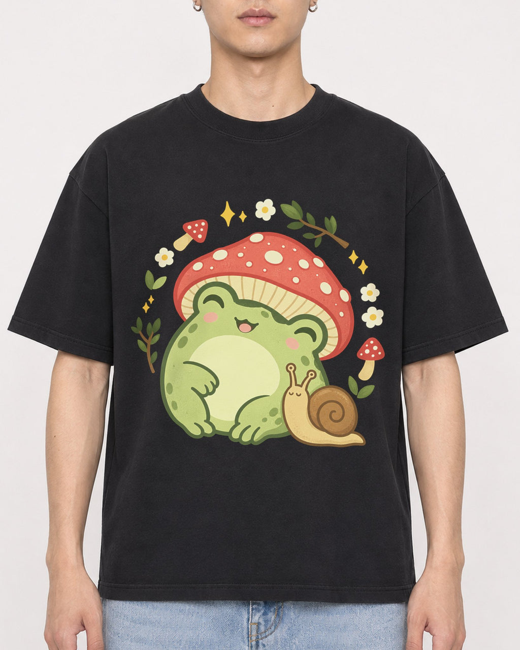 Mockup Boxy Heavyweight Tee Black male close-up 21