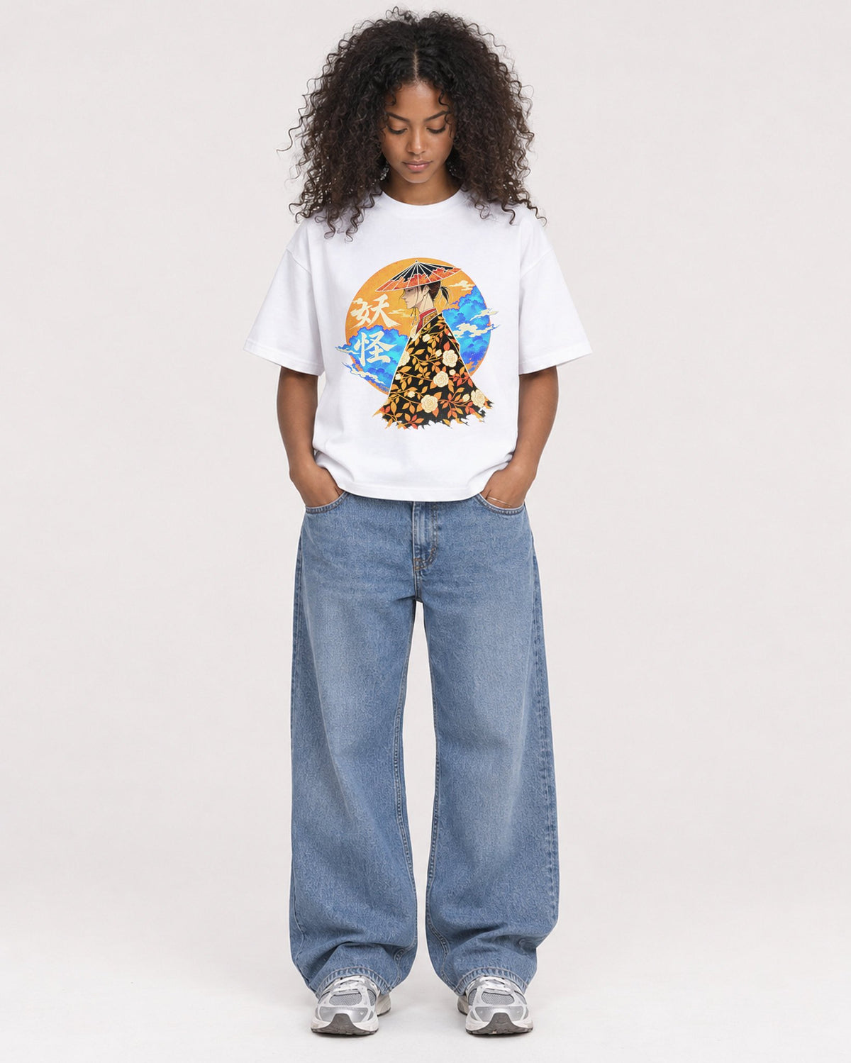 Mockup Boxy Heavyweight Tee White female full-body 05