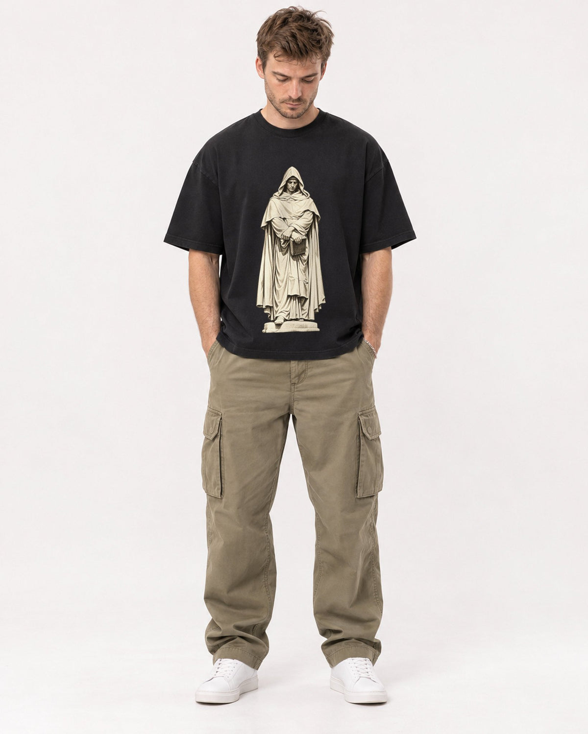 Mockup Boxy Heavyweight Tee Black male full-body 08