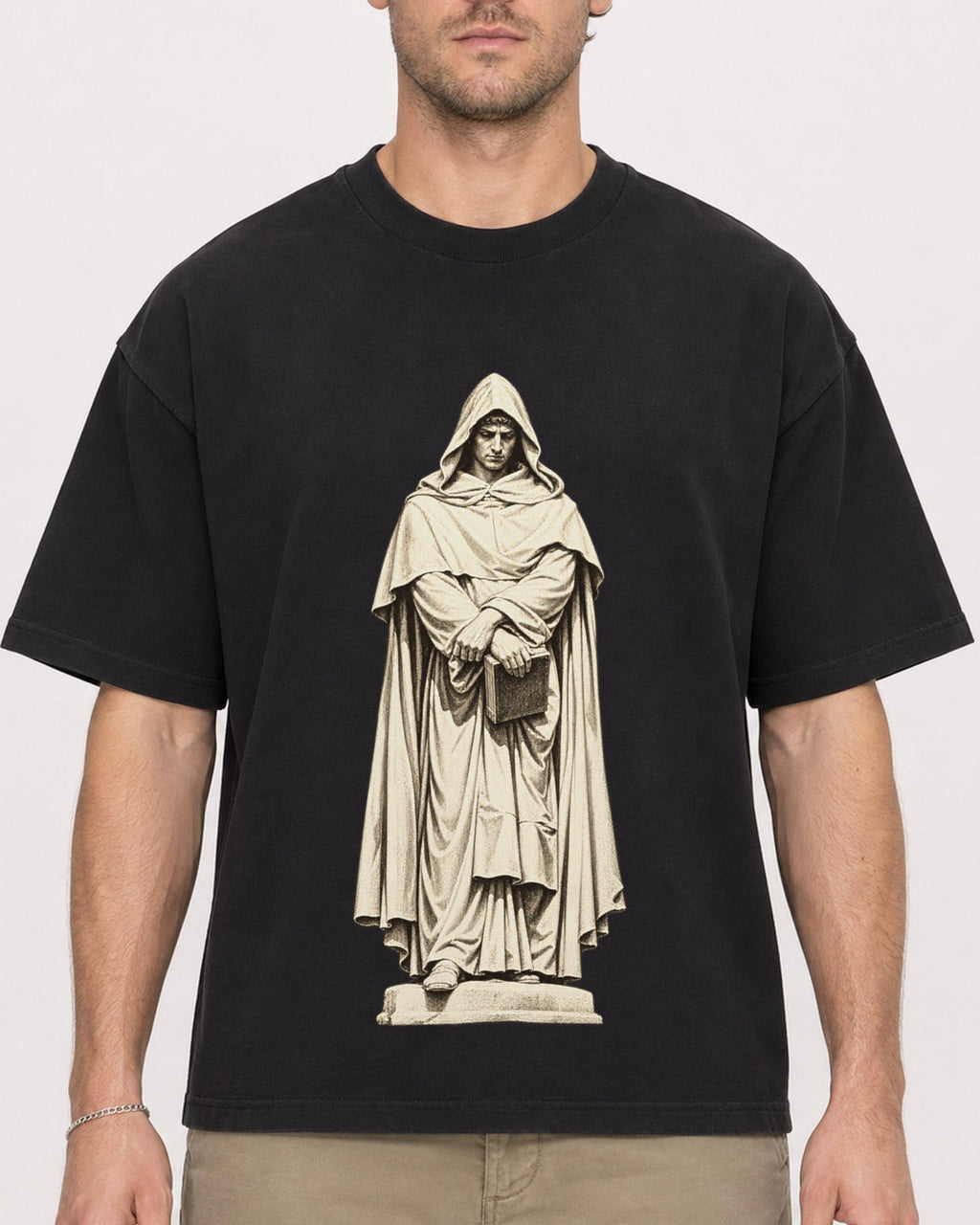 Mockup Boxy Heavyweight Tee Black male close-up 08
