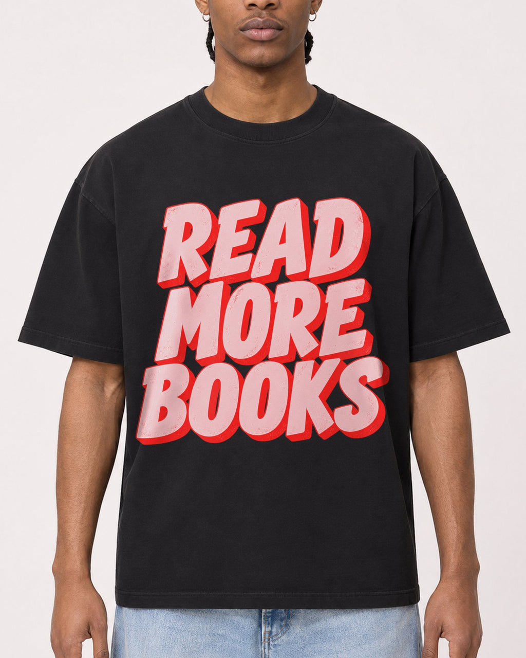 Mockup Boxy Heavyweight Tee Black male close-up 25