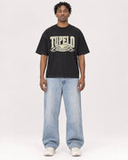 Mockup Boxy Heavyweight Tee Black male full-body 05