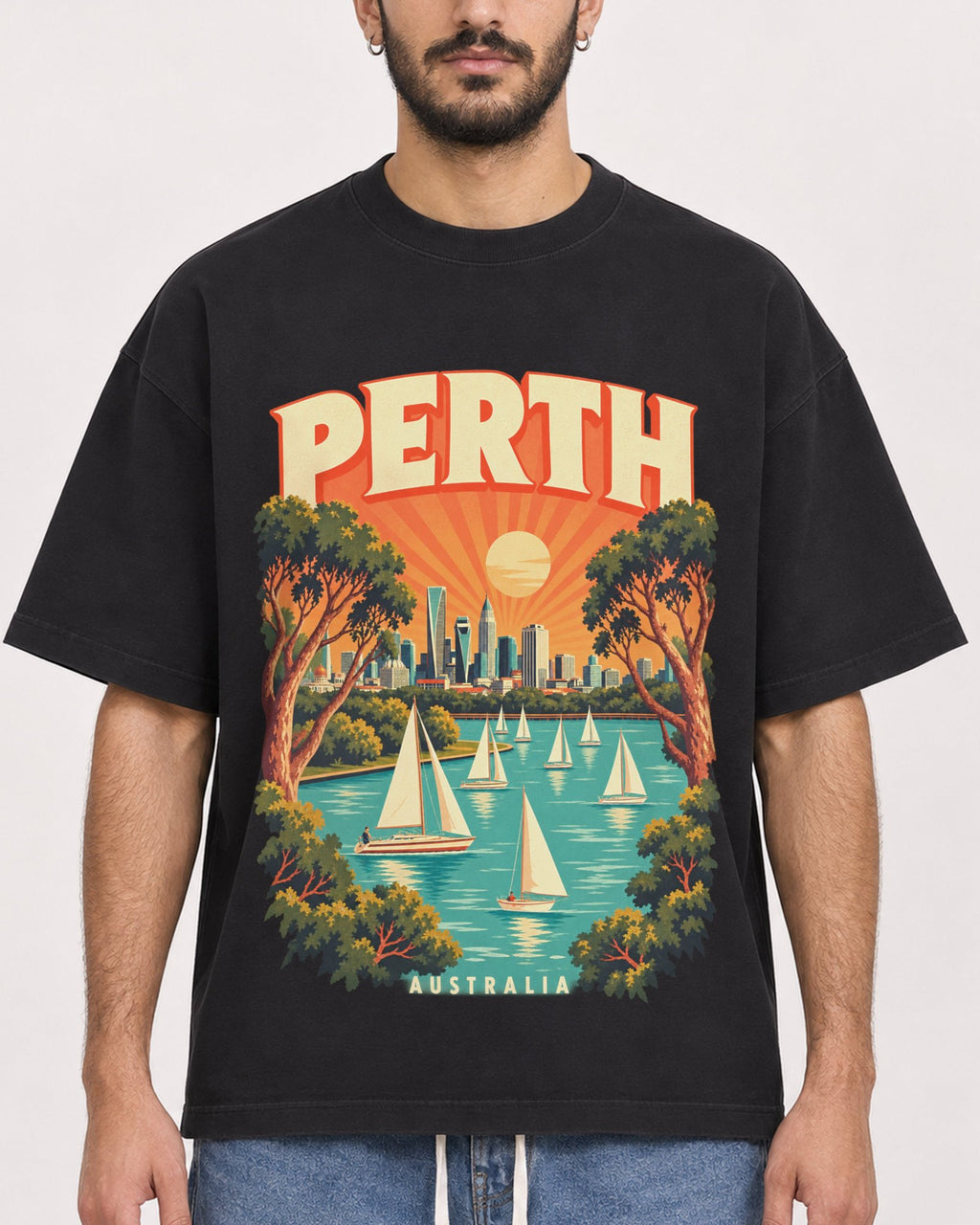 Mockup Boxy Heavyweight Tee Black male close-up 07