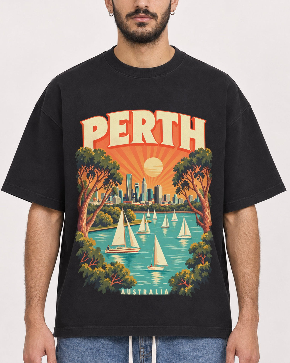 Mockup Boxy Heavyweight Tee Black male close-up 07