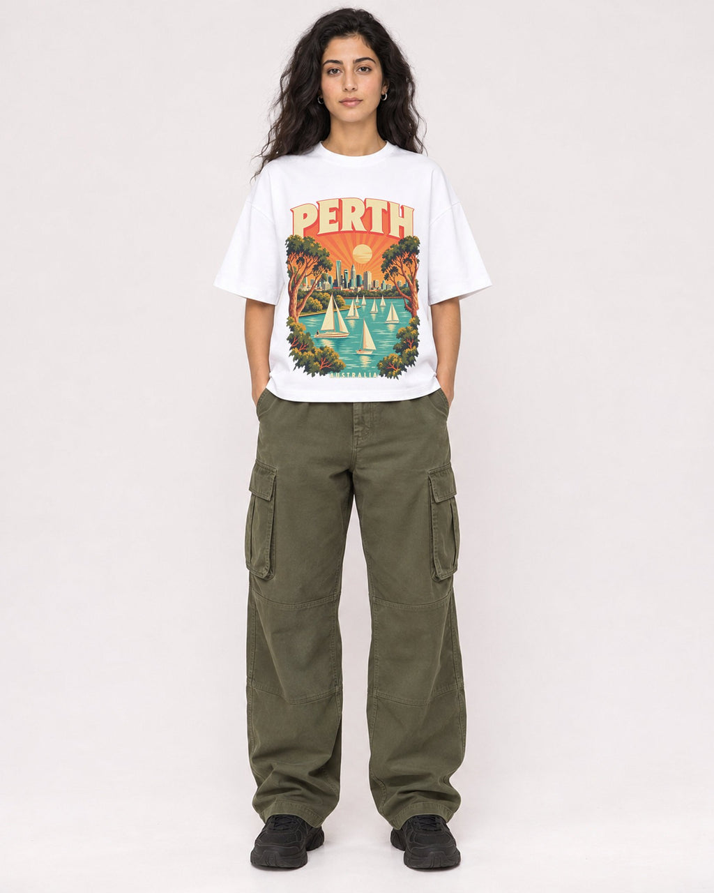 Mockup Boxy Heavyweight Tee White female full-body 07