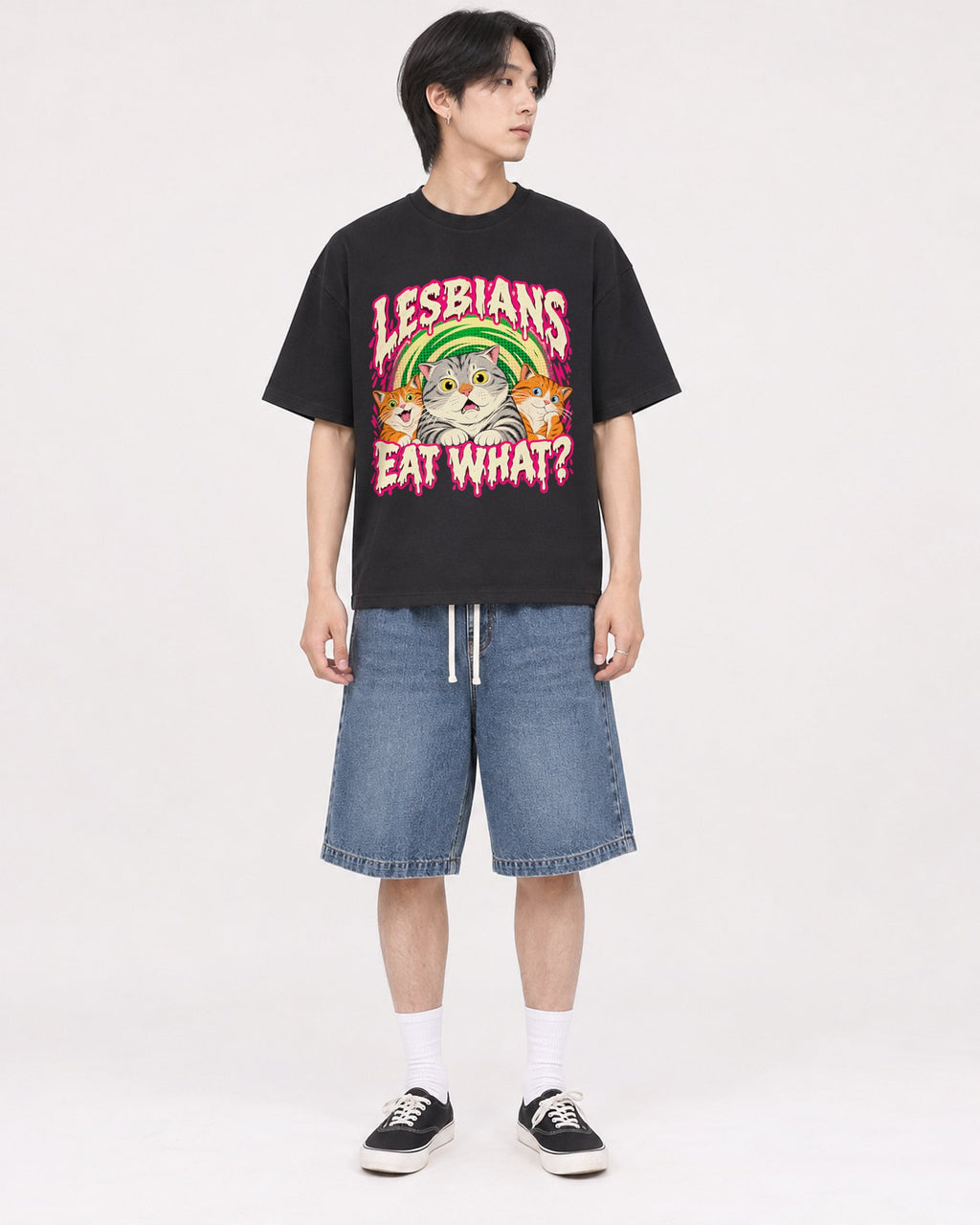 Mockup Boxy Heavyweight Tee Black male full-body 11