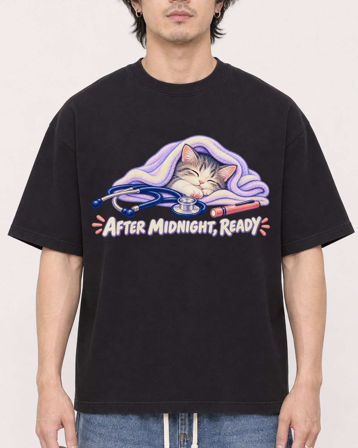 Mockup Boxy Heavyweight Tee Black male close-up 03
