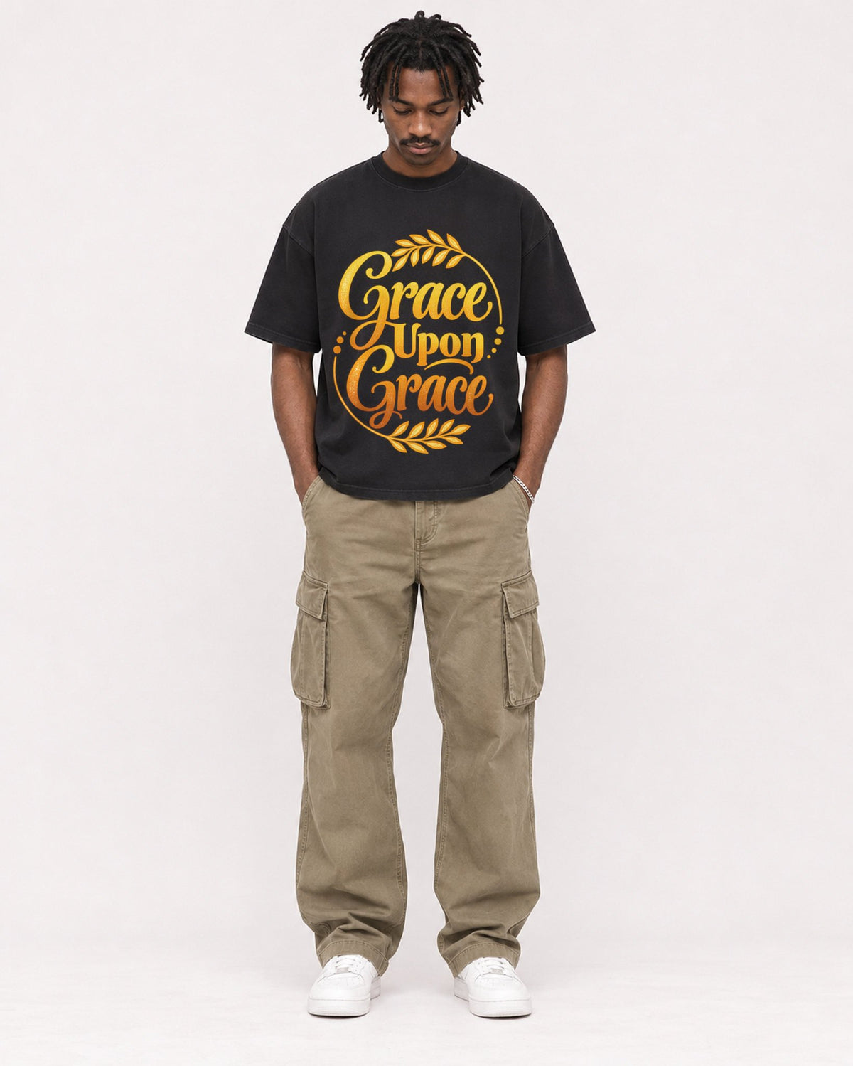 Mockup Boxy Heavyweight Tee Black male full-body 04