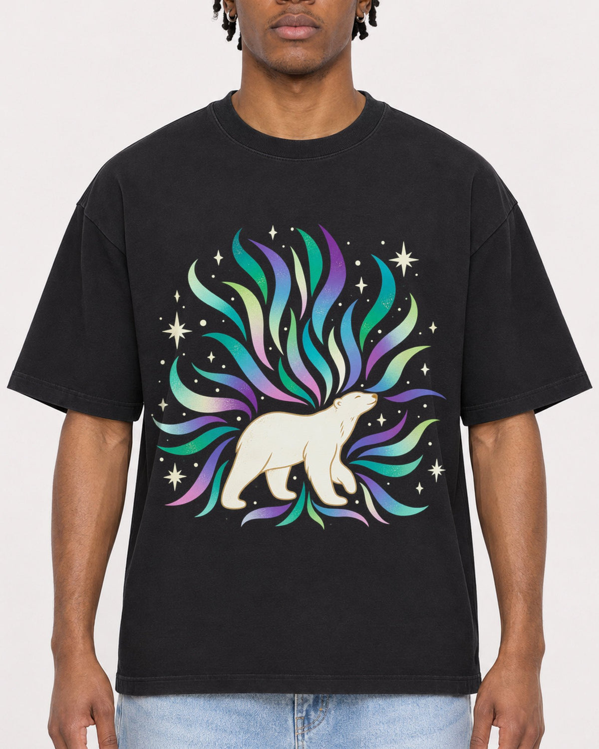 Mockup Boxy Heavyweight Tee Black male close-up 05