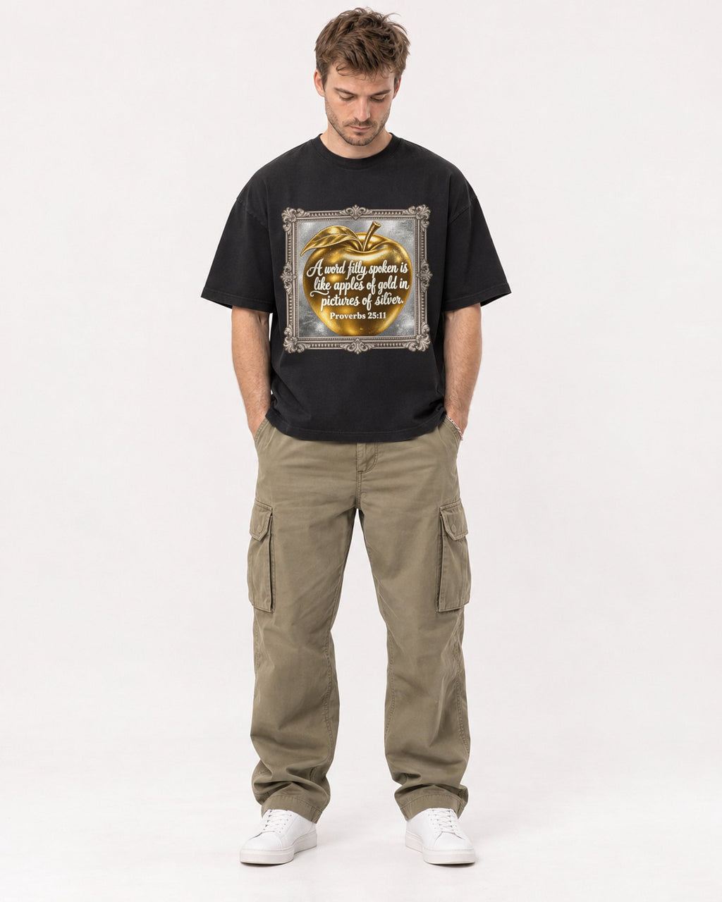 Mockup Boxy Heavyweight Tee Black male full-body 08