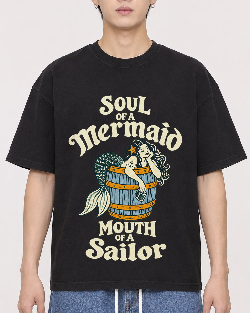Mockup Boxy Heavyweight Tee Black male close-up 31