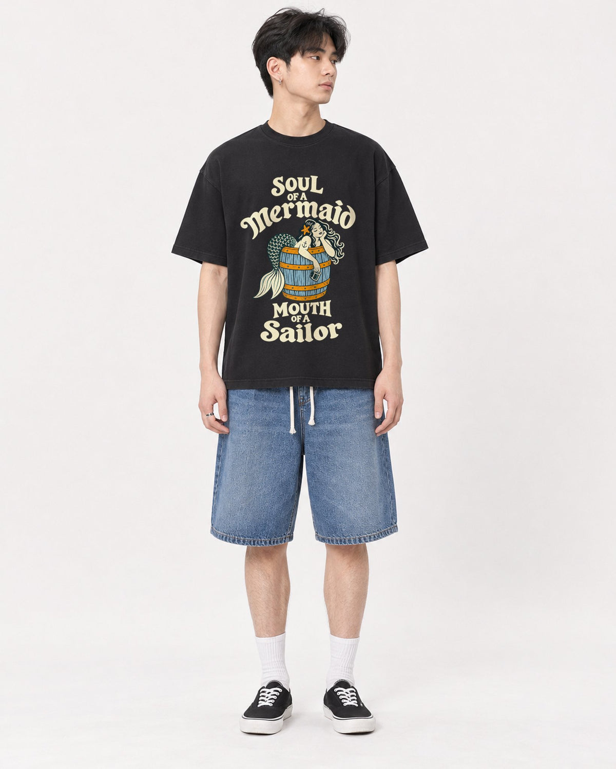 Mockup Boxy Heavyweight Tee Black male full-body 31