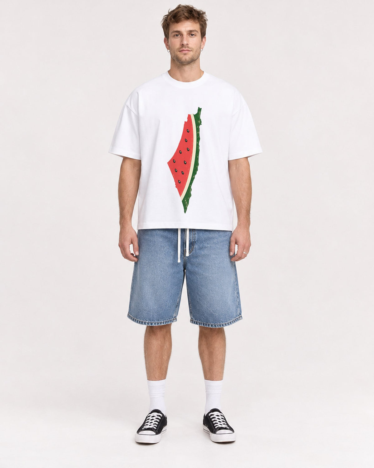 Mockup Boxy Heavyweight Tee White male full-body 08