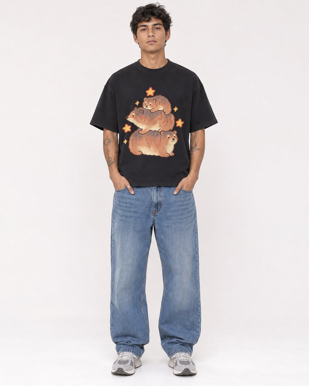 Mockup Boxy Heavyweight Tee Black male full-body 06