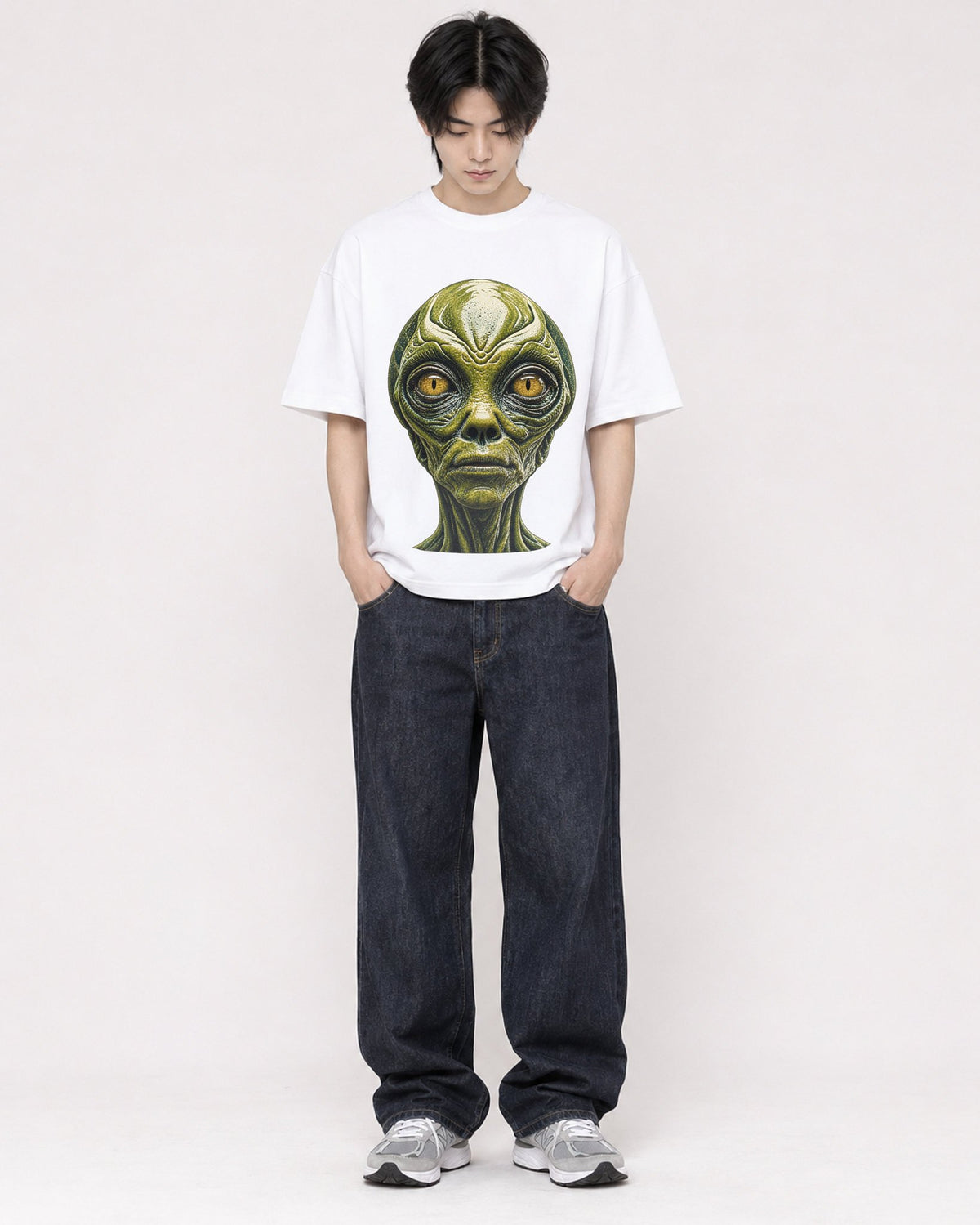 Mockup Boxy Heavyweight Tee White male full-body 11