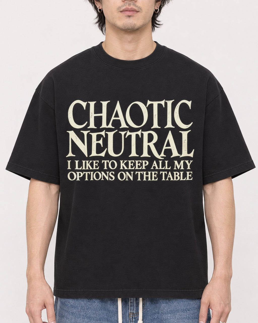 Mockup Boxy Heavyweight Tee Black male close-up 03