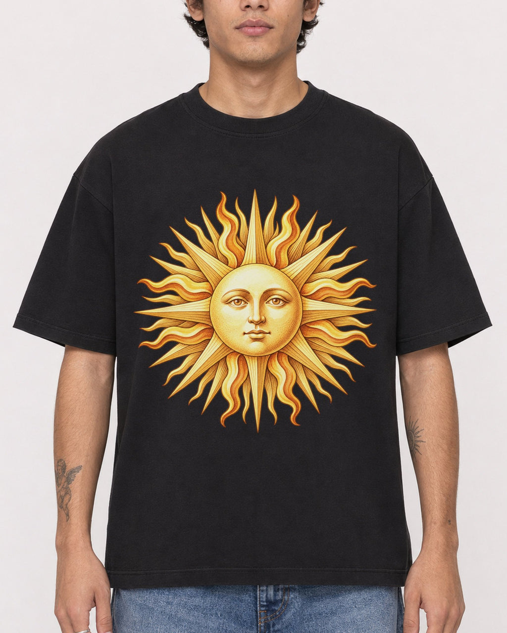 Mockup Boxy Heavyweight Tee Black male close-up 06