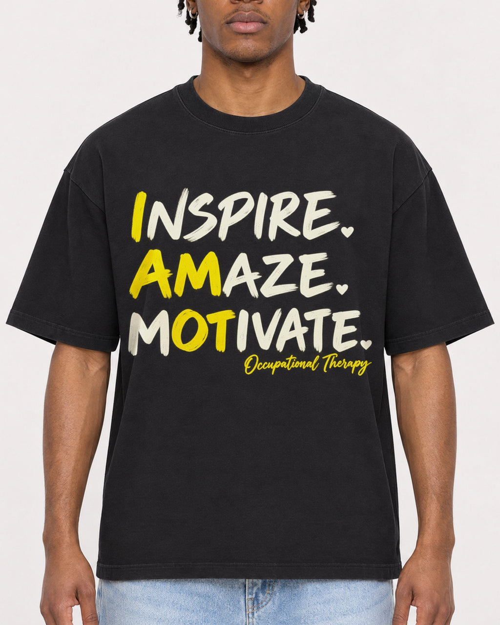 Mockup Boxy Heavyweight Tee Black male close-up 05