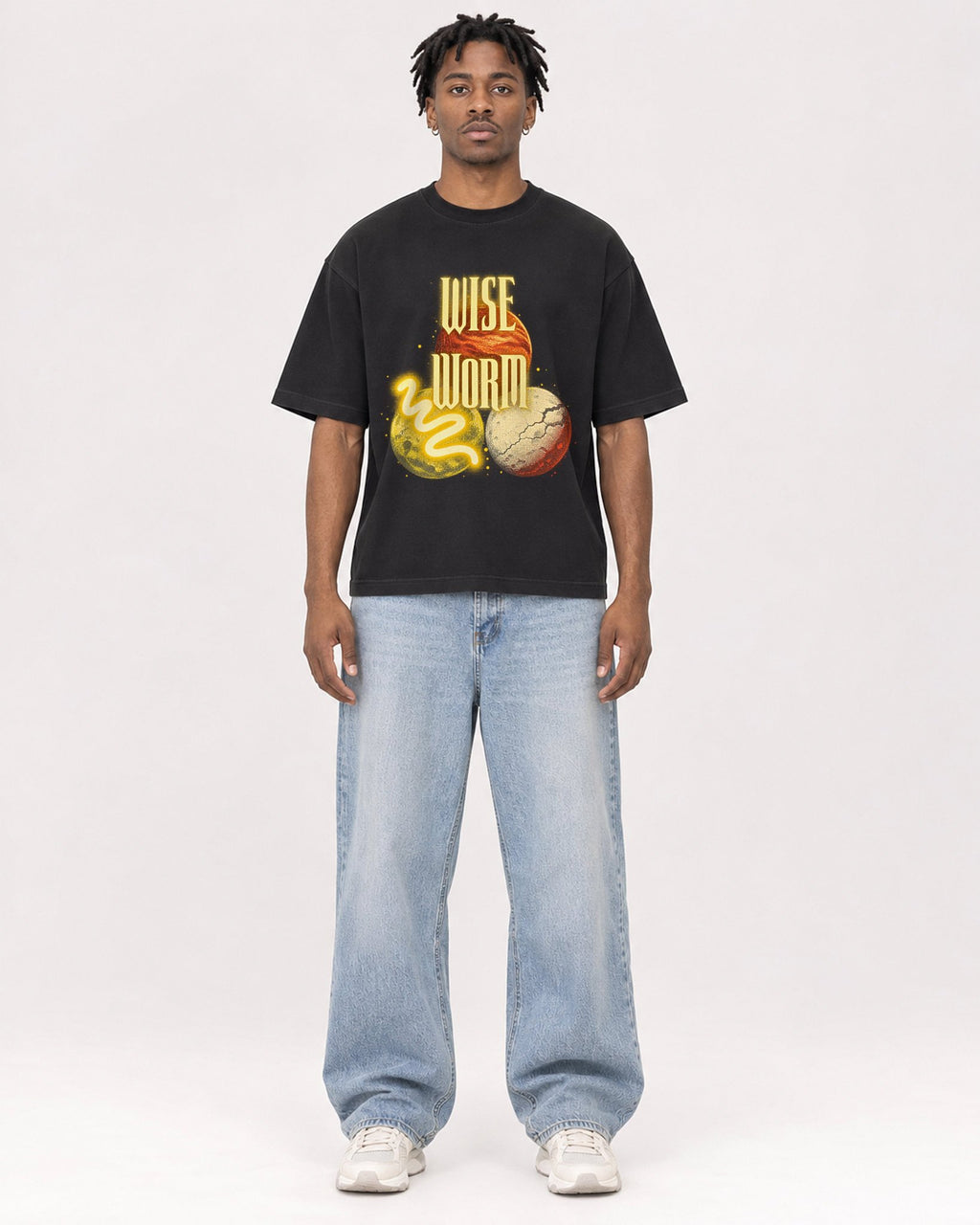 Mockup Boxy Heavyweight Tee Black male full-body 05