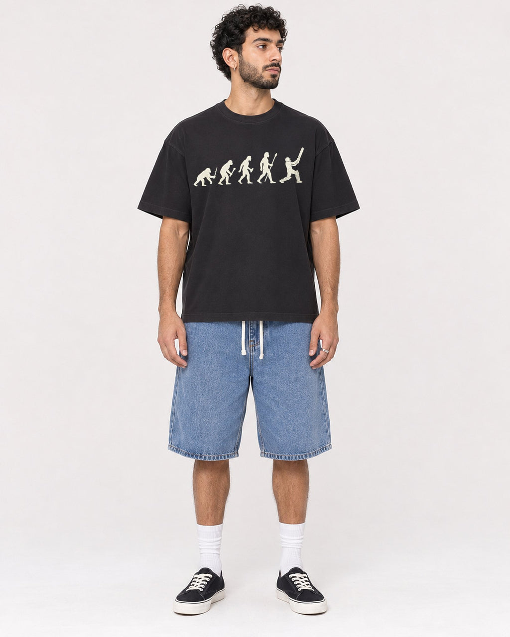 Mockup Boxy Heavyweight Tee Black male full-body 27